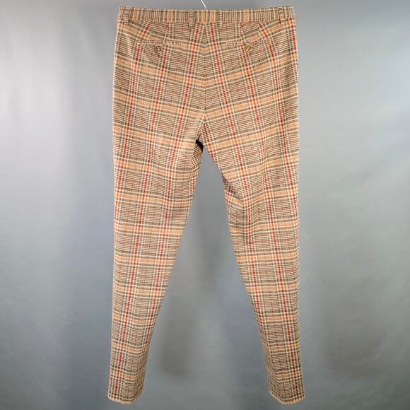 ETRO Size 40 Tan Grey Red Plaid Wool Blend Tapered Zip Fly Dress Pants - Picture 3 of 8